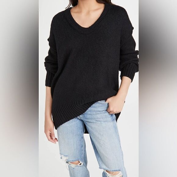 Free People NWT Brookside Tunic Sweater Black Sz L - Picture 1 of 11